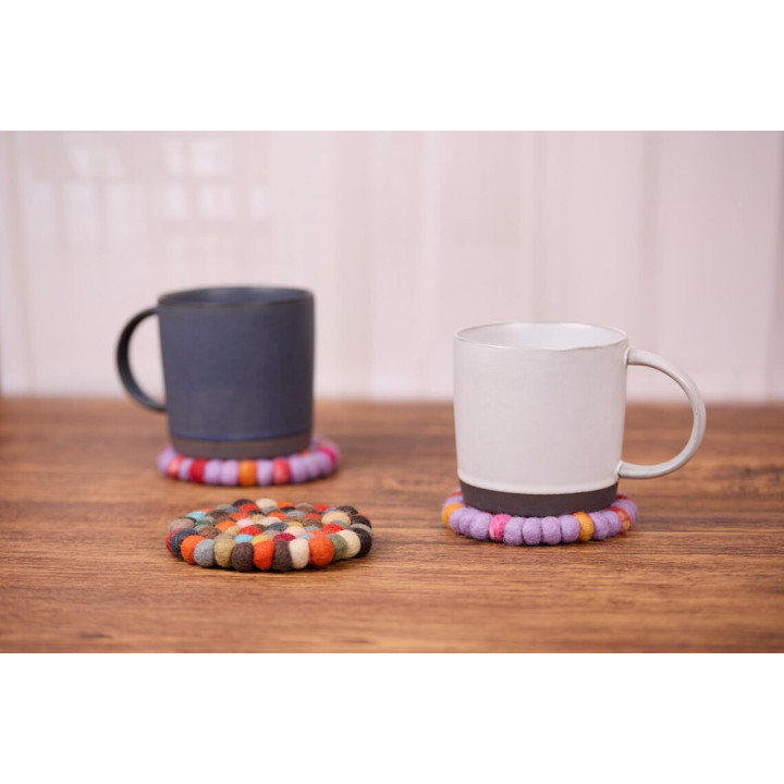4-Inch Handmade Wool Felt Ball Coaster: Colorful Table Use and Decor