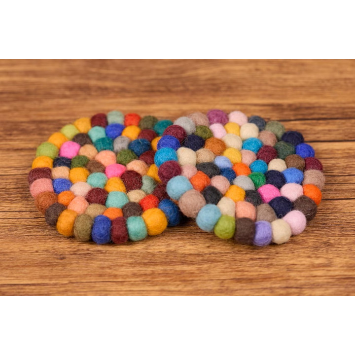 4-Inch Handmade Wool Felt Ball Coaster: Colorful Table Use and Decor