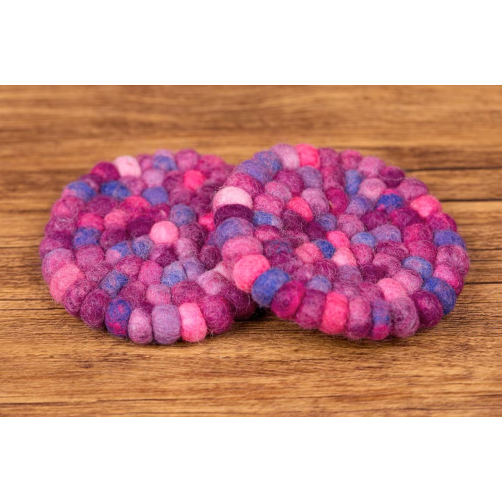 4-Inch Handmade Wool Felt Ball Coaster: Colorful Table Use and Decor