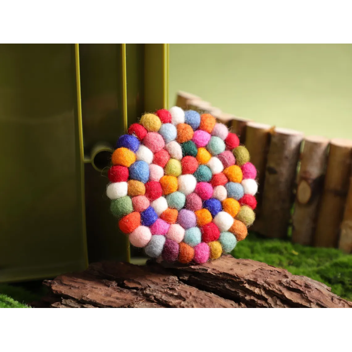 Handmade Wool Felt Ball Coaster: Colorful Table Use and Decor
