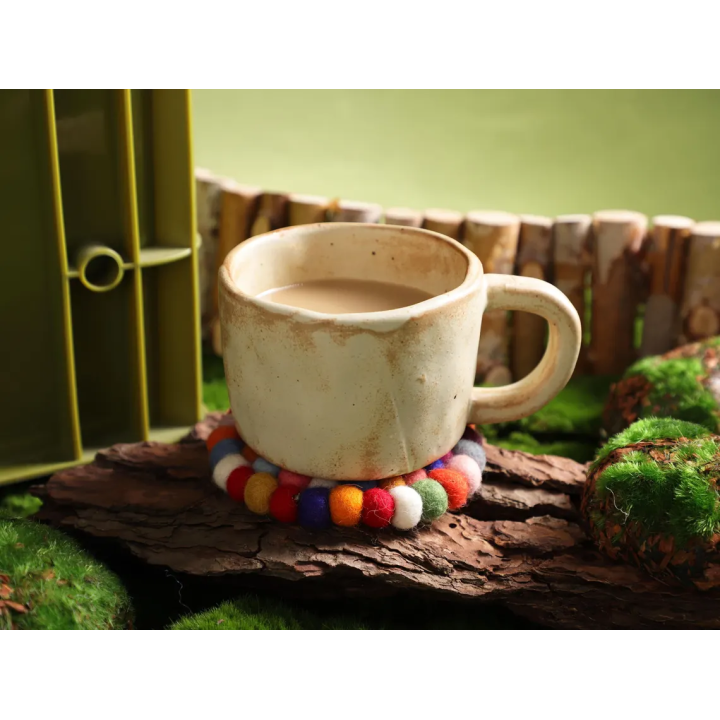 Handmade Wool Felt Ball Coaster: Colorful Table Use and Decor