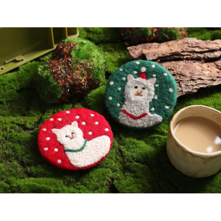 Handmade Felt Stitched Coaster, Felt Wool Animals Coaster Decor