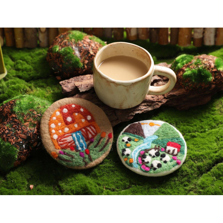 Handmade Felt Stitched Coaster, Felt Wool Animals Coaster Decor
