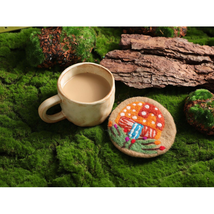 Handmade Felt Stitched Coaster, Felt Wool Animals Coaster Decor