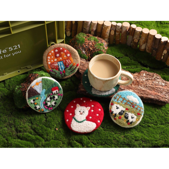 Handmade Felt Stitched Coaster, Felt Wool Animals Coaster Decor