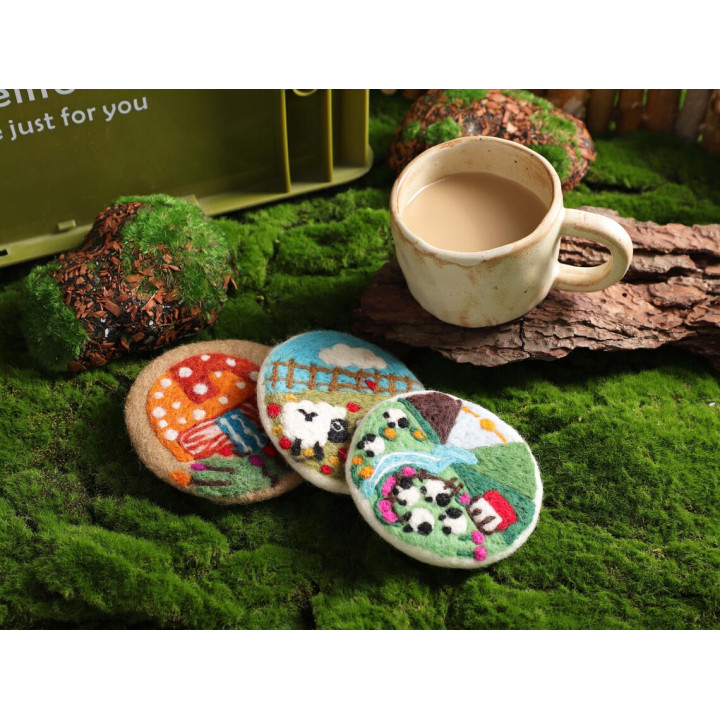 Handmade Felt Stitched Coaster, Felt Wool Animals Coaster Decor