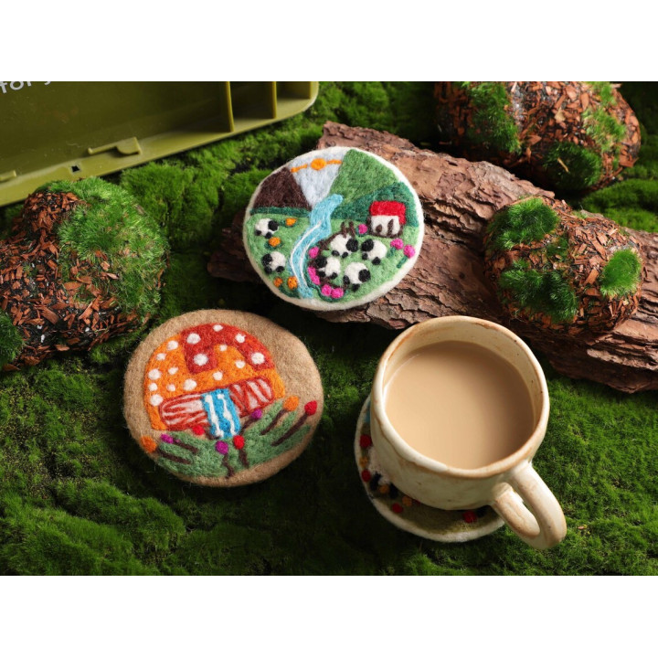 Handmade Felt Stitched Coaster, Felt Wool Animals Coaster Decor