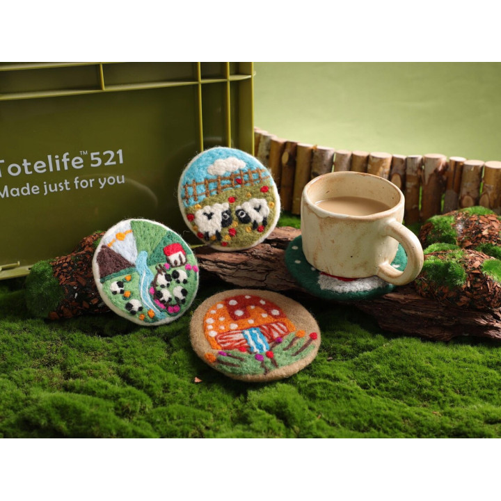 Handmade Felt Stitched Coaster, Felt Wool Animals Coaster Decor