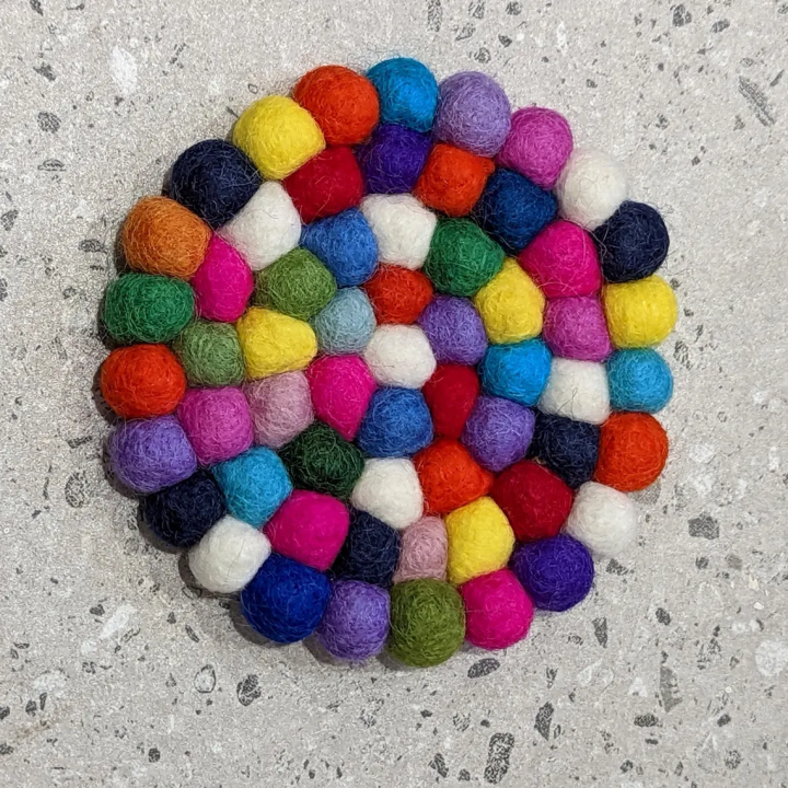 Handmade Felt Stitched Coaster, Fun Felt Ball Coasters