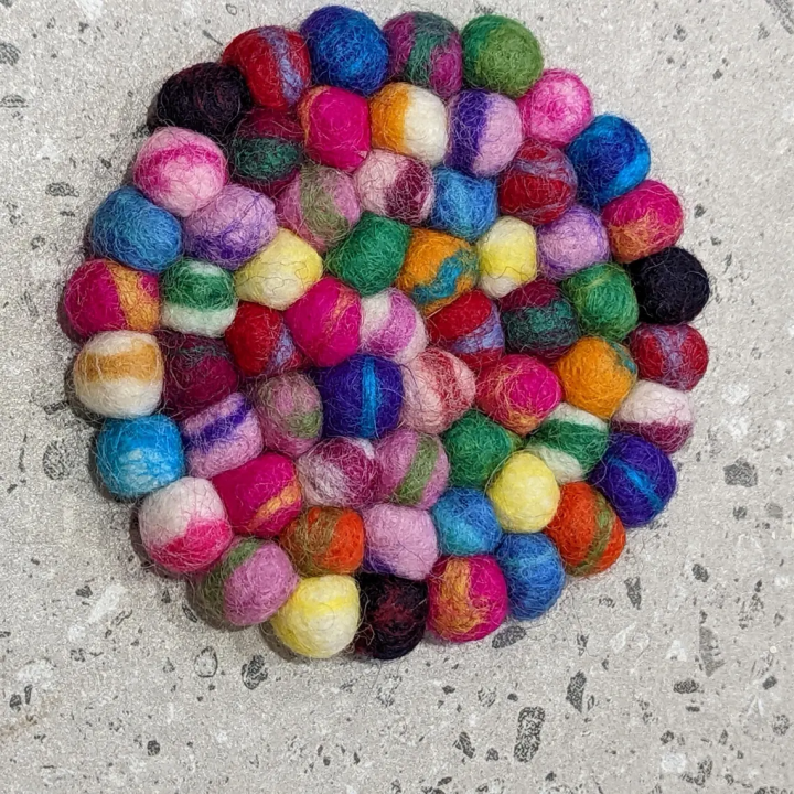 Handmade Felt Stitched Coaster, Fun Felt Ball Coasters